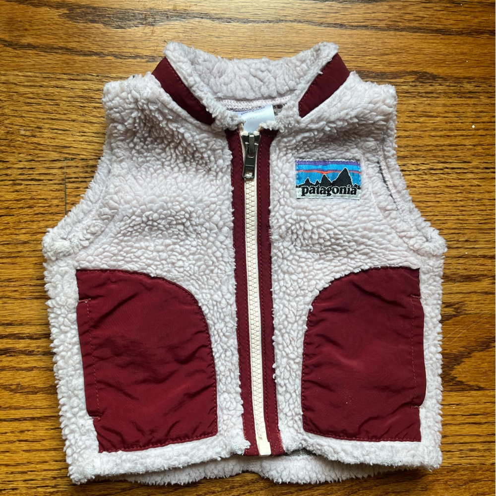 Patagonia Kids' Fleece Vest in Cream and Burgundy